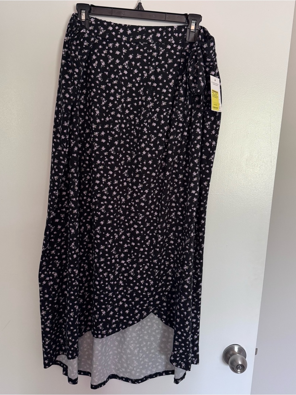 SO Black Floral High-Low Maxi Skirt with Side Tie